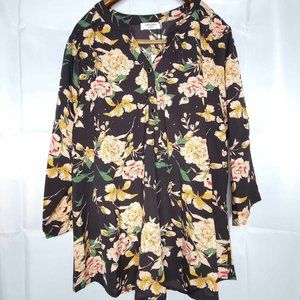 Womens Plus Size 16 Talking French Garden Light Black Floral Print Blouse